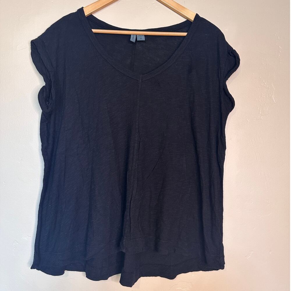 Anthropologie Left of Center Cotton Black V-Neck Oversized Tee XS
